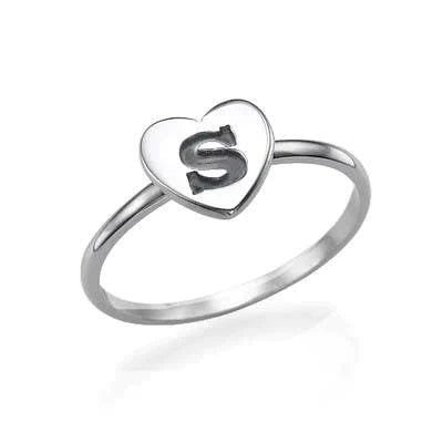 bague personnalisée coeur initiale argent sterling