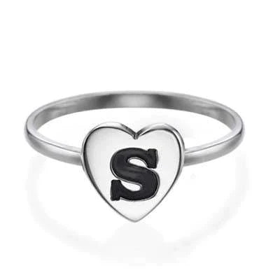 bague personnalisée coeur initiale argent sterling