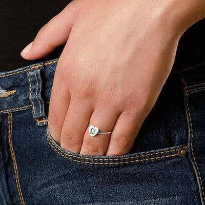 bague personnalisée coeur initiale argent sterling